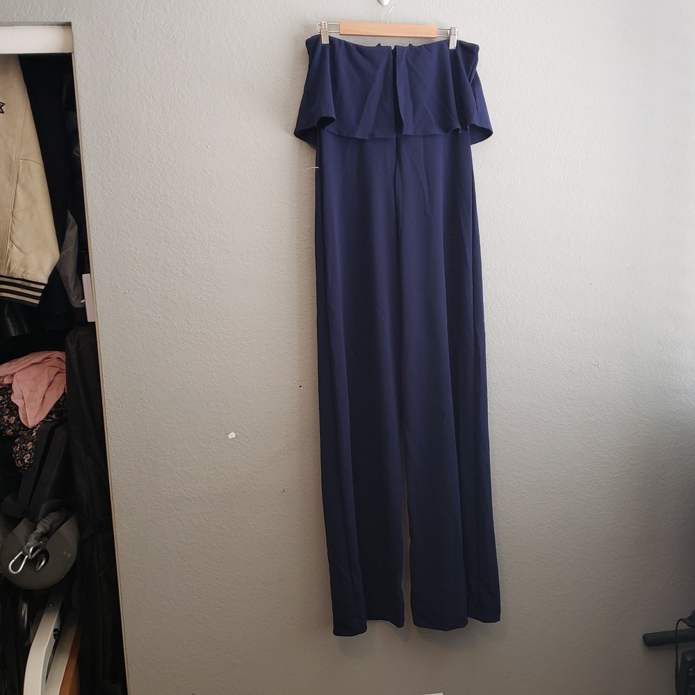 Lulus XL Jumpsuit Power of Love Navy Blue Strapless Popover Wide Leg - Picture 5 of 8